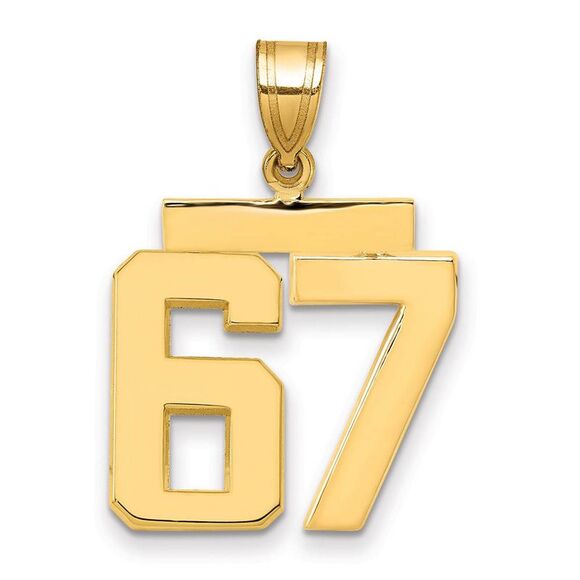 14k Yellow Gold, Athletic Collection Medium Polished Number 67 Pendant - Picture 1 of 3